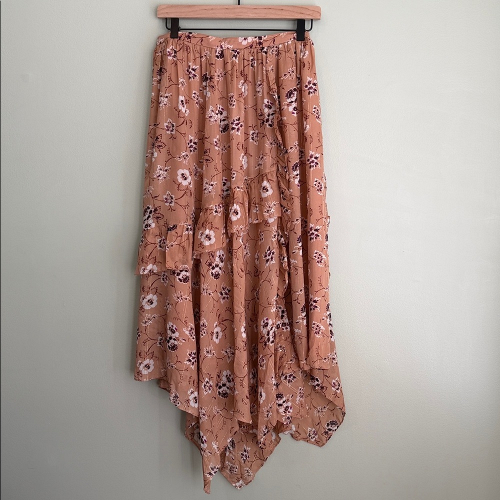 Ulla Johnson Silk floral-printed midi skirt ruffled asymmetrical hem shimmer - Picture 3 of 11